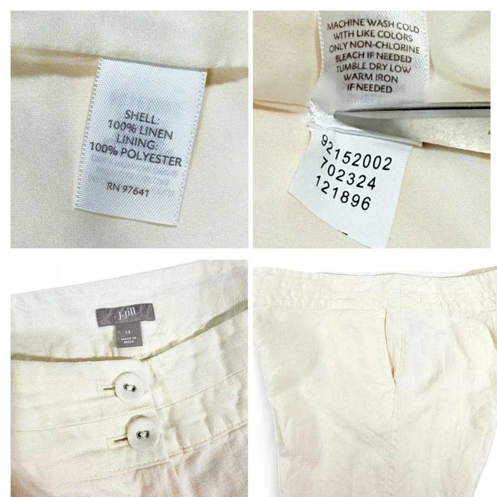 J.Jill 100% Linen Wide Leg Cropped Cream Pants Womens 14 Coastal Lagenlook Lined - Picture 6 of 10